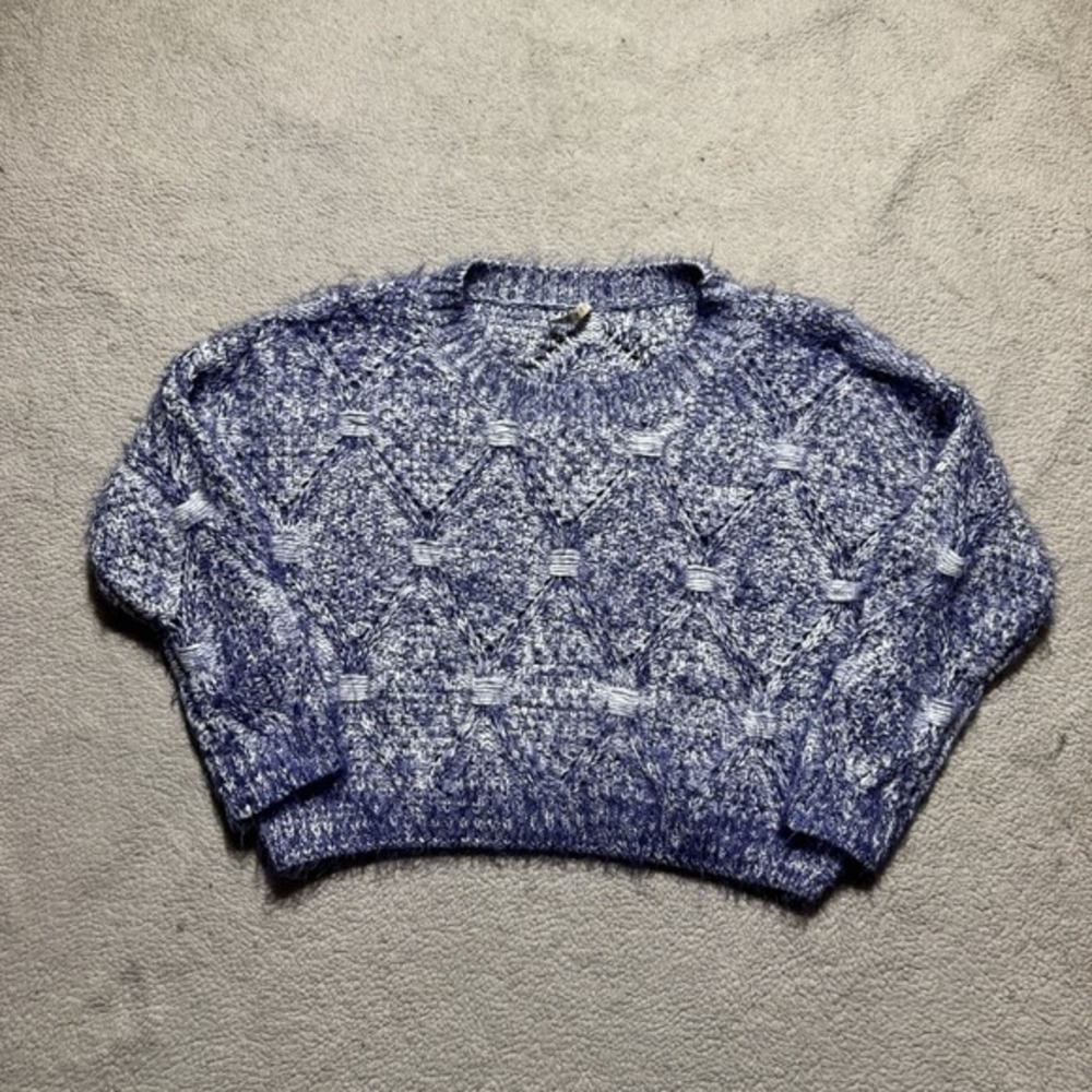 Raga Sweater Womens XS Anthropologie Blue White Knit Acrylic‎ Pullover Crew Neck